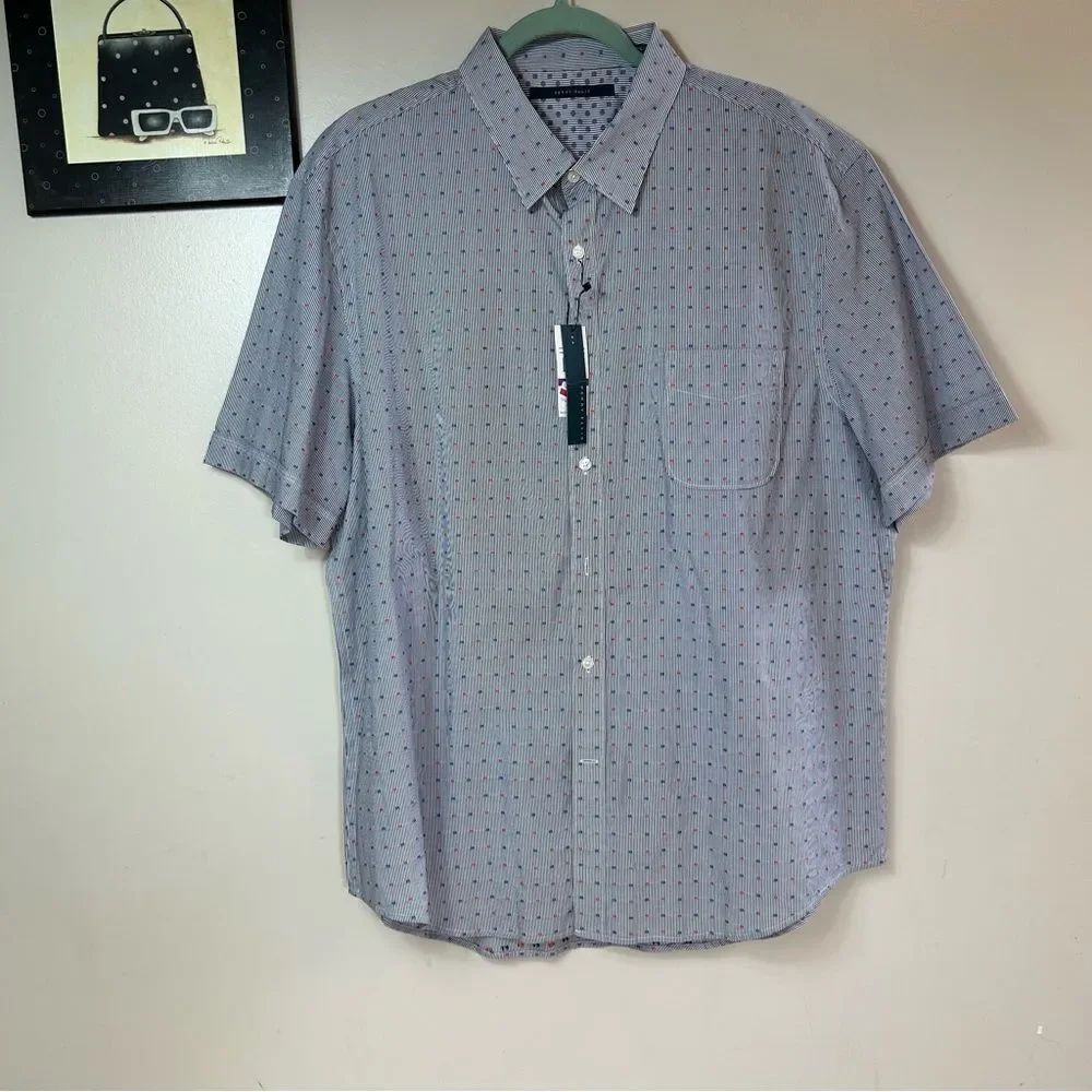 Perry Ellis Blue Patterned Casual Shirt printed bicycles